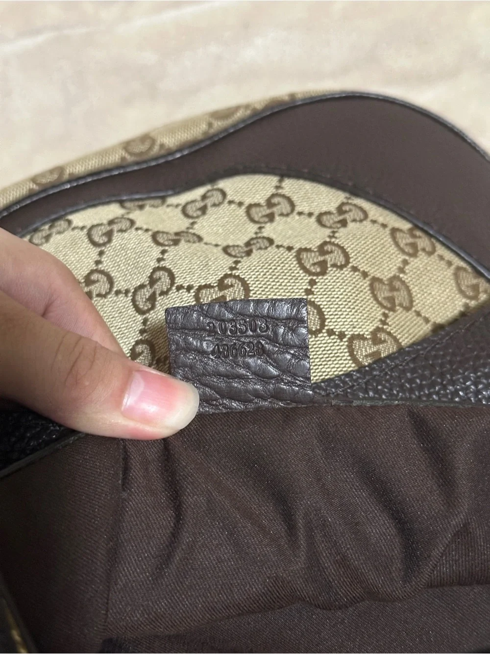 Gucci Vintage GG Canvas Charlotte Crossbody Bag – Brown Leather Trim (203503)